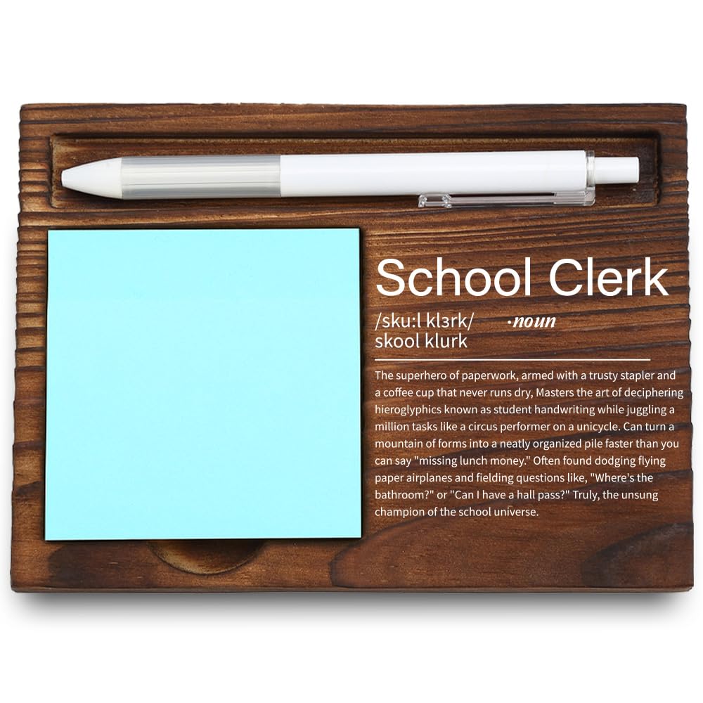 VYNWPDFLI School Clerk Desk Organizer, Funny Administrative Appreciation Gift, Wooden Sticky Note Holder, 6.4 * 4.6 * 0.6 inches,LQQ81