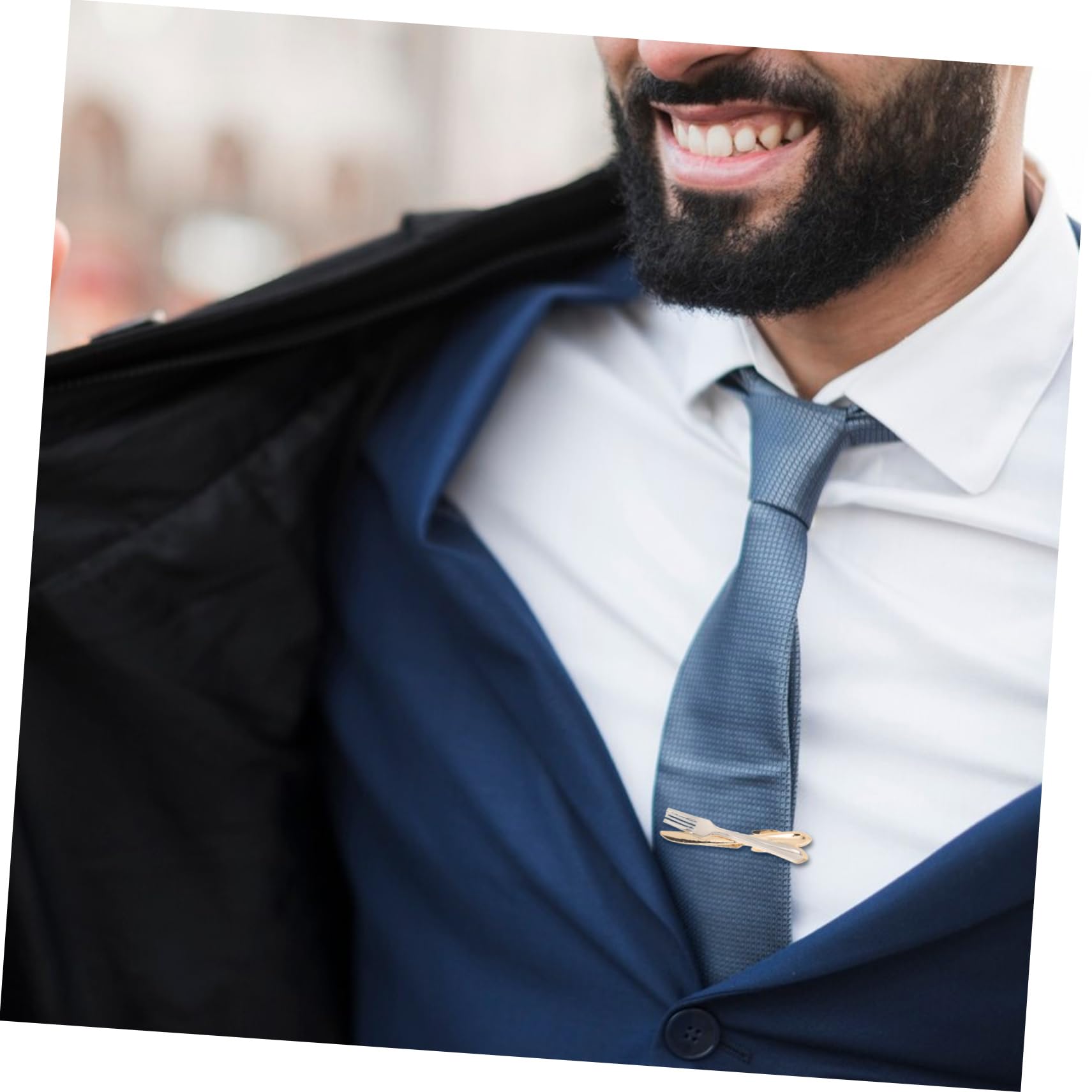 FOMIYES Fermacravatta Uomo Design Posate, Clip Elegante in Rame | Forma Forchetta e Coltello, Stile Minimal Business, Adatta a Matrimoni e Riunioni