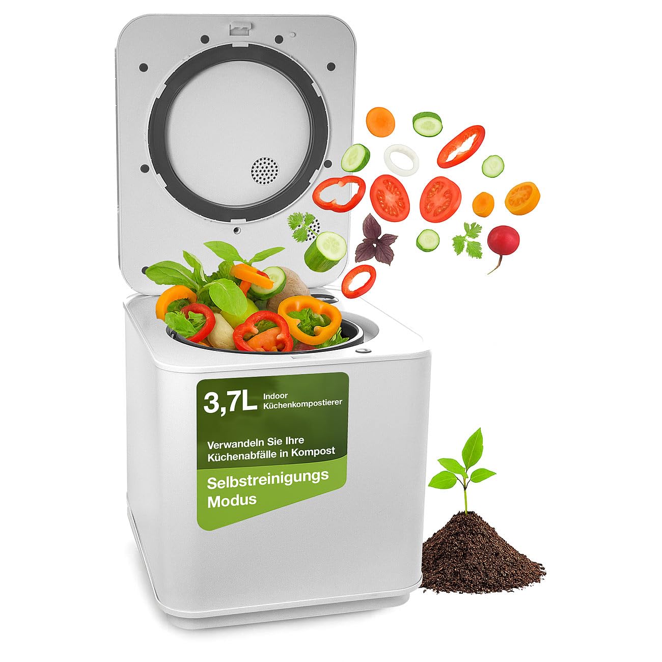 Rosenstein & Söhne Elektrischer Komposter: Elektrischer Kompostierer, 3,7 l, 550 W, Autoclean, Aktivkohlefilter (Küchenkomposter, Thermokomposter, Mülleimer)