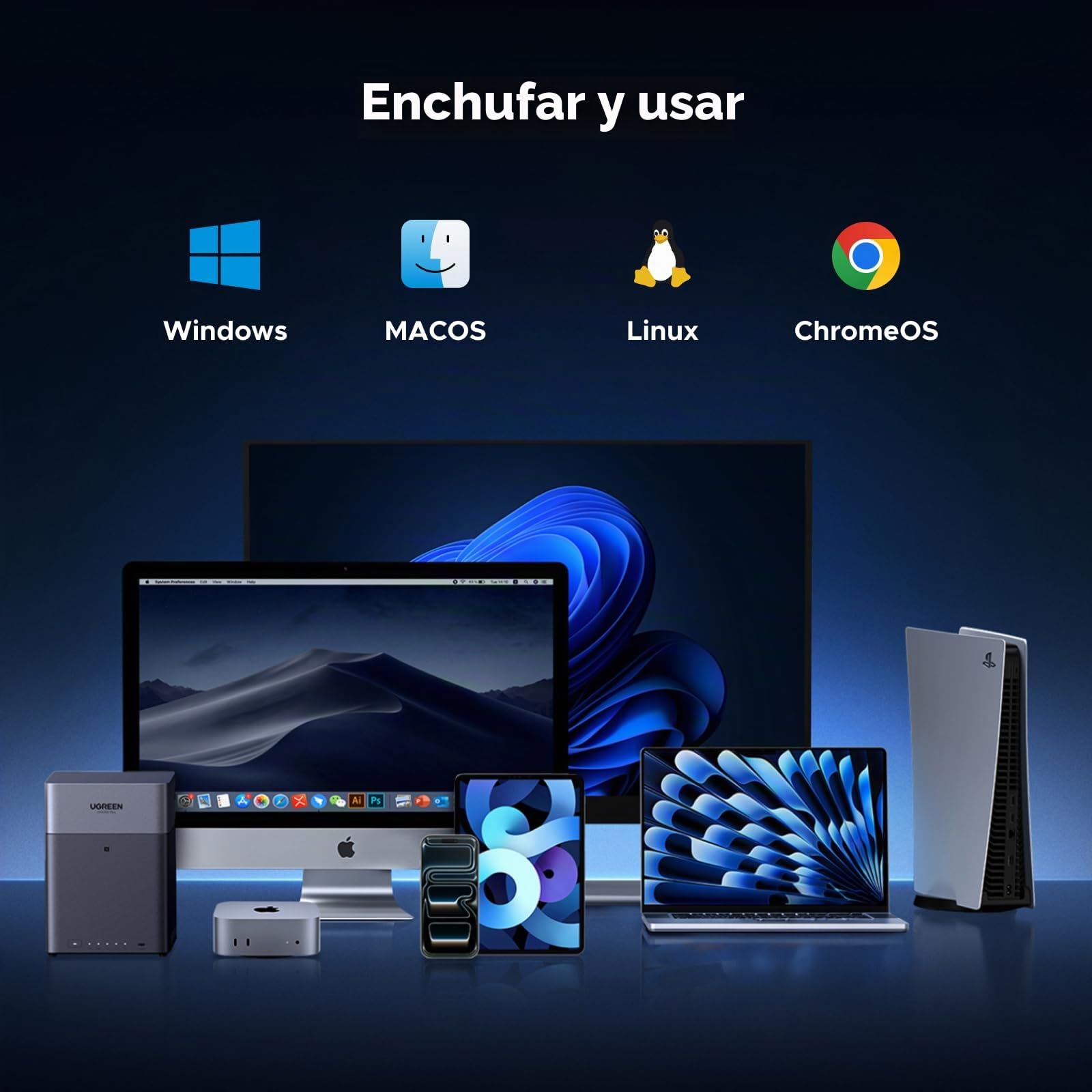UGREEN Adaptador USB 3.2 de 10 Gbps M.2 NVMe y SATA | Compatible con SSD NVMe M.2 y HDD SSD SATA de 2,5"3,5" Base de Conexión para Disco Duro Sin Herramientas Windows MacOS Linux