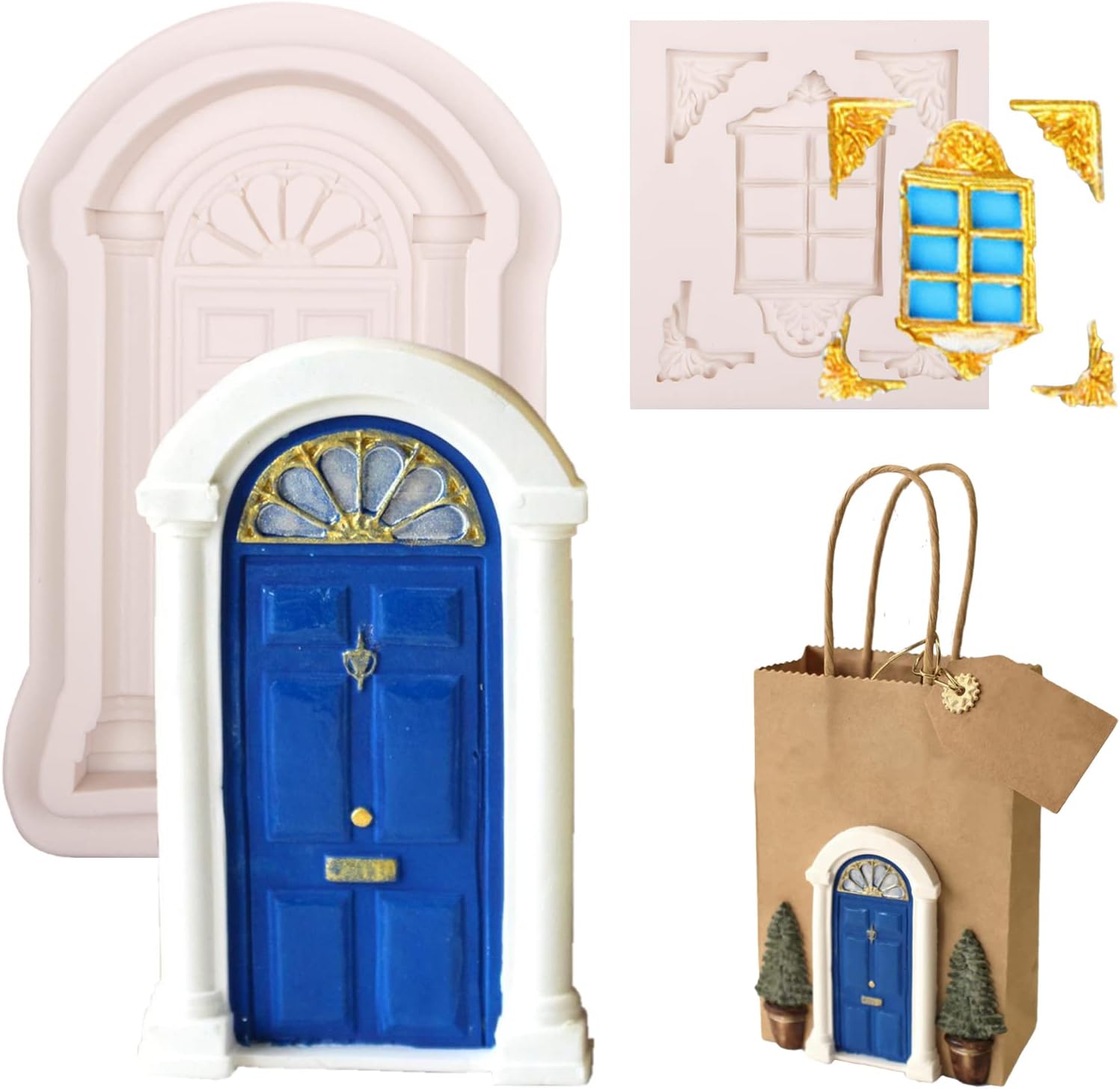 Window Door Silicone Fondant Molds, Classical Style Chocolate Molds for Cake Decoration Cupcake Topper Candy Gum Paste Sugar Craft Polymer Clay