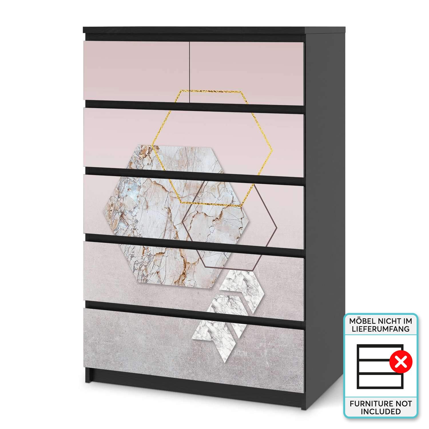 Wandtattoo Möbel passend für IKEA Malm Kommode 6 Schubladen (hoch) I Möbelaufkleber - Möbel-Tattoo Sticker Aufkleber I Wohnen und Dekorieren für Wohnzimmer und Schlafzimmer - Design: Hexagon