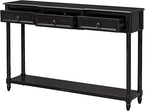 Miniatura 27 de Merax Mesa consola larga con 3 cajones para entrada, mesa de sofá rústica con estante de almacenamiento abierto, para sala de estar, pasillo, azul