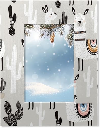 Lindo portarretratos de animales camello de 4 x 6 pulgadas con soporte, marco de fotos de madera natural con plexiglás acrílico de alta definición,