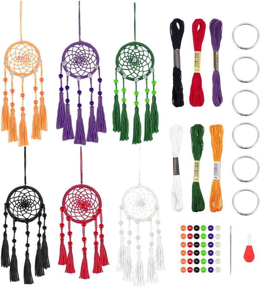 INFUNLY 6 PCS Small DIY Dreamcatcher Handmade Wall Decor Dream Catcher Making Dream Catcher Supplies Dream Catcher Kit for Adults with Instruction Colorful Dream Catcher for Bedroom Car Halloween