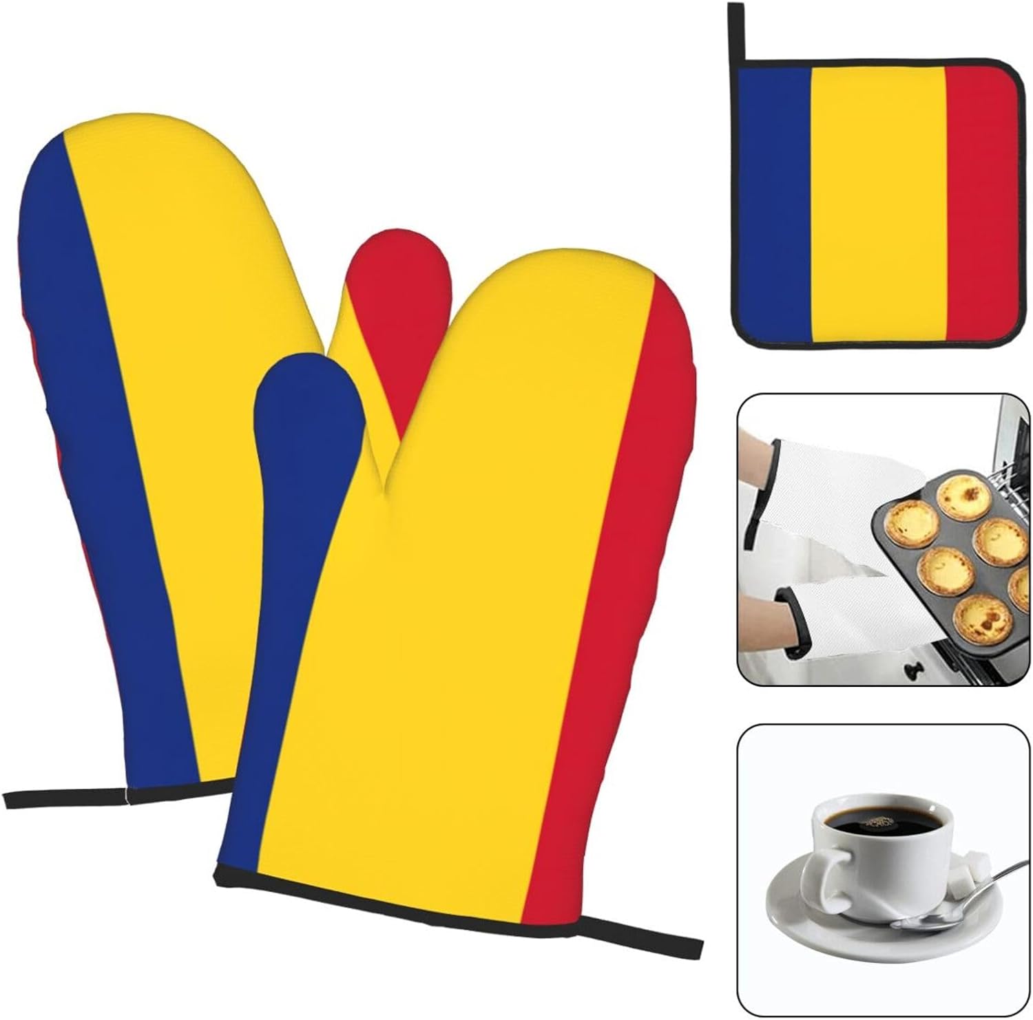 Flag of Romania Print Heat Resistant Microwave Gloves, Used for Baking, Cooking, and Fashion Kitchen Essentials