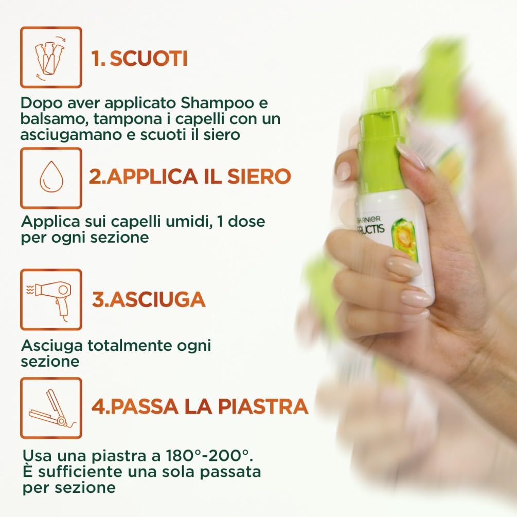 Garnier Fructis Siero Termoprotettore, Per Capelli Lisci e Lucenti a Lungo, Resistenti all'Umidità, Trattamento Lisciante alla Cheratina Vegetale e Olio di Argan, Lisci Cheratina, 50 ml