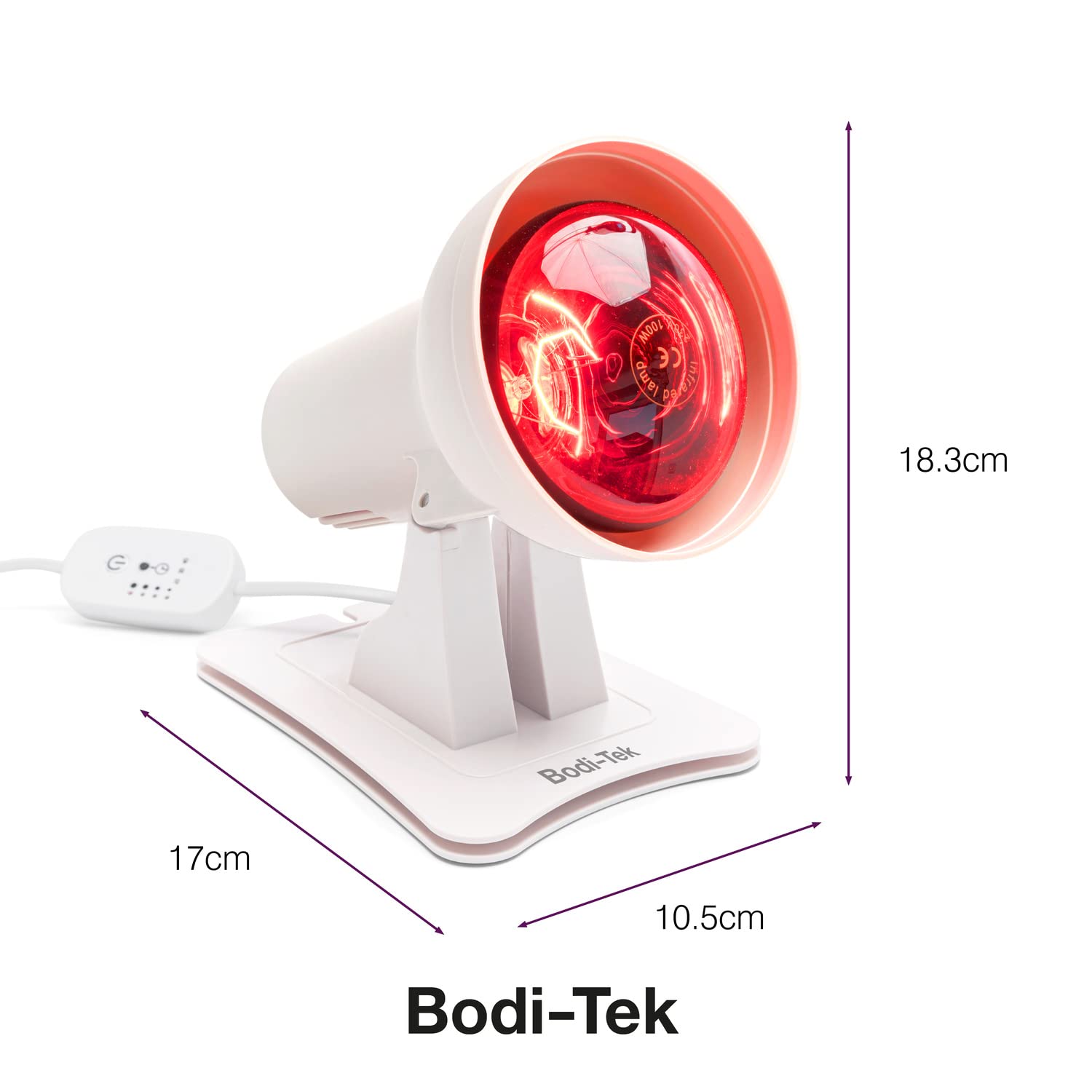 Bodi-Tek Lámpara de calor infrarroja con bombilla inastillable de 150 W para un calor calmante y penetrante profundo, ayuda a aliviar dolores musculares y rigidez de las articulaciones, temporizador y