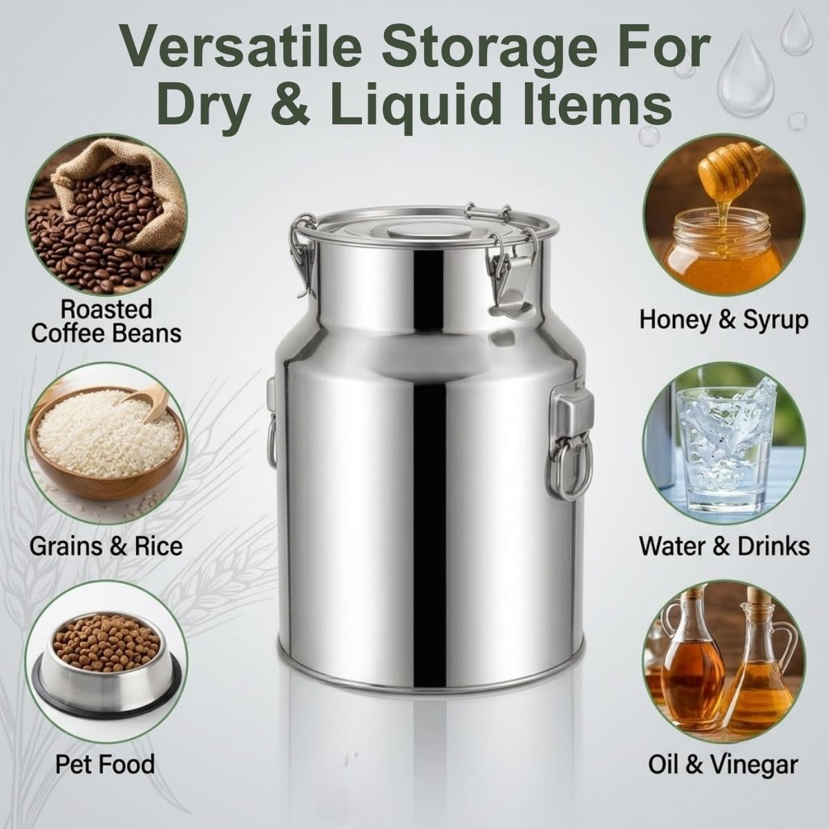 Jarra de Leche Acero Inoxidable, 5-88L Lechera Cubo Sellado