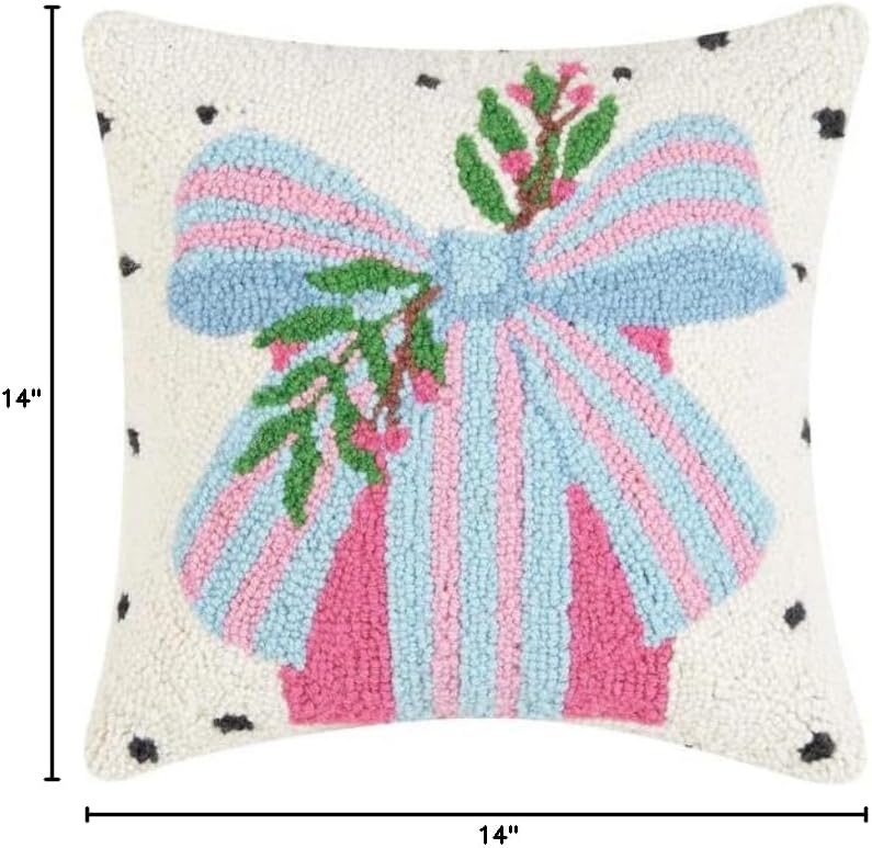 Peking Handicraft Pillow with Spotted Holiday Present Design, 14-inch Length, Wool and Poly Velvet