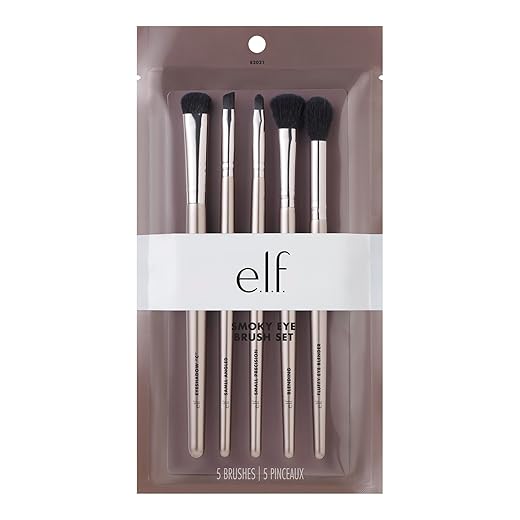 e.l.f. Kit de pincel de olhos esfumaçado, sintético, conjunto de 5 peças (82021) (a cor do cabo do pincel pode variar)