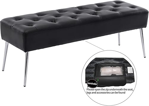Miniatura 14 de DUHOME Banco otomano tapizado con botones, banco tapizado para dormitorio, reposapiés, banco de acento para entrada, comedor, sala de estar, Negro