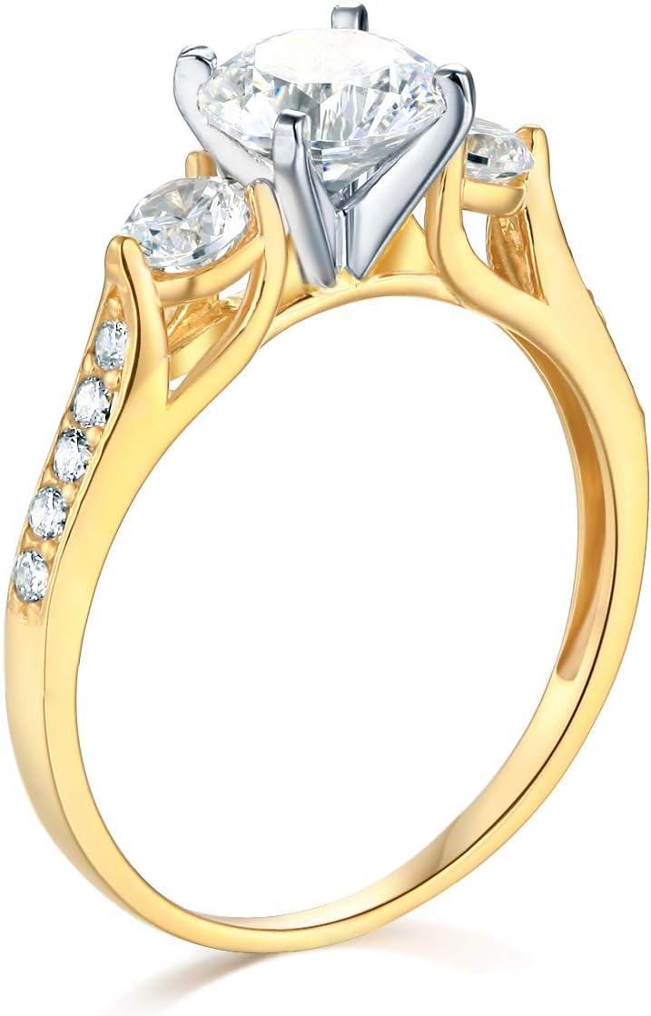 Wellingsale Ladies Solid 14k Yellow -OR- White Gold Polished CZ Cubic Zirconia Round Cut Three 3 Stone Engagement Ring with Side Stones
