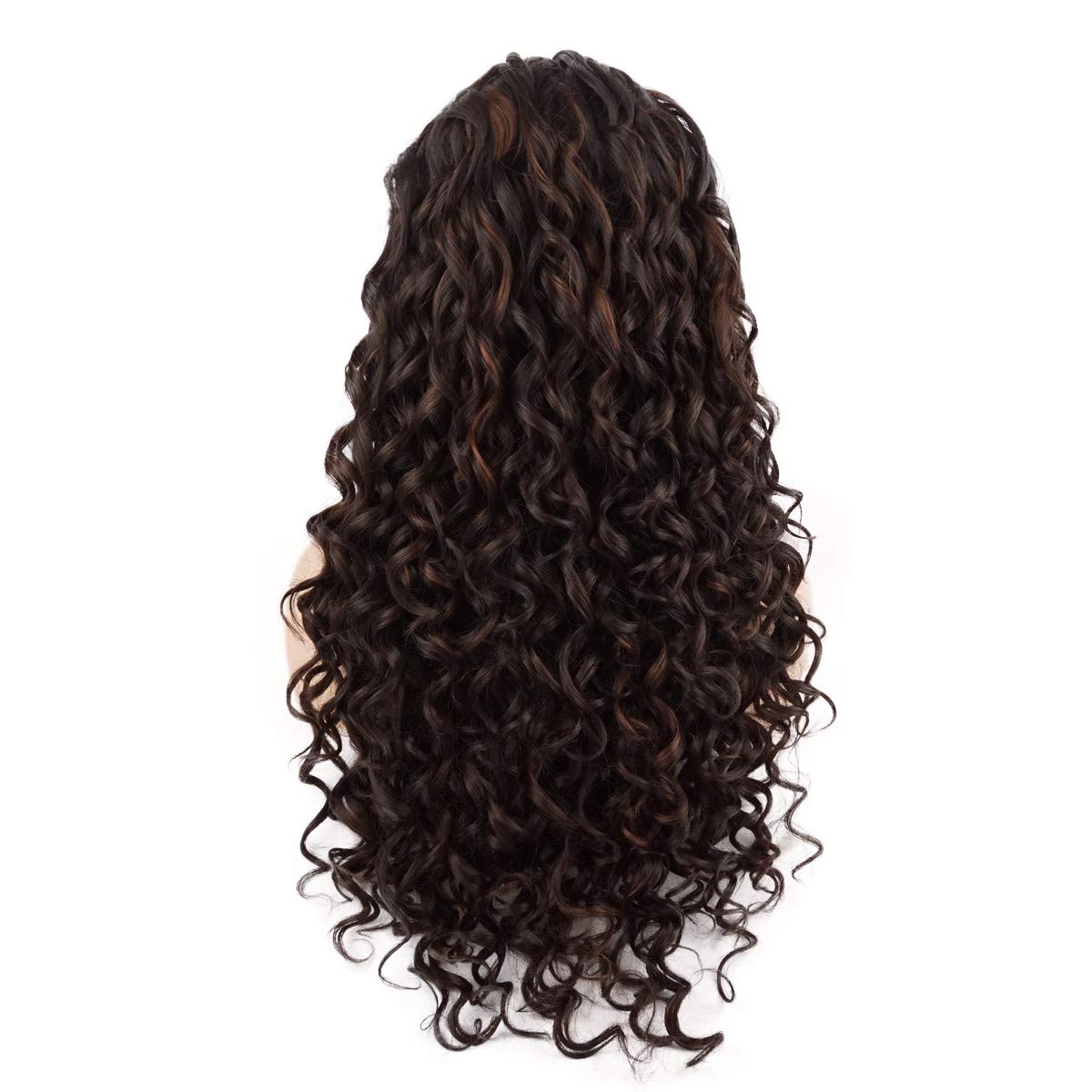 Hair Curly Long 26inch Auburn Brown Mix Heavy Density Half Hand Tied Realistic Synthetic Lace Front Wigs