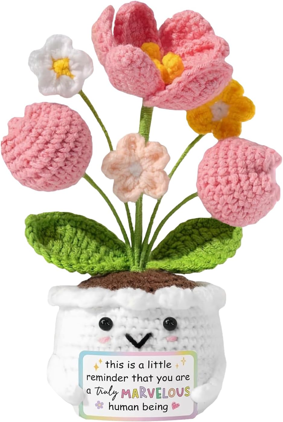 Emotional Support Crochet Positive Tulip Flower Gift,Positive Desk Decor,Birthday Gifts for Women Men Essentials Adult Son Mom Dad Daughter Sister Friend Coworkers