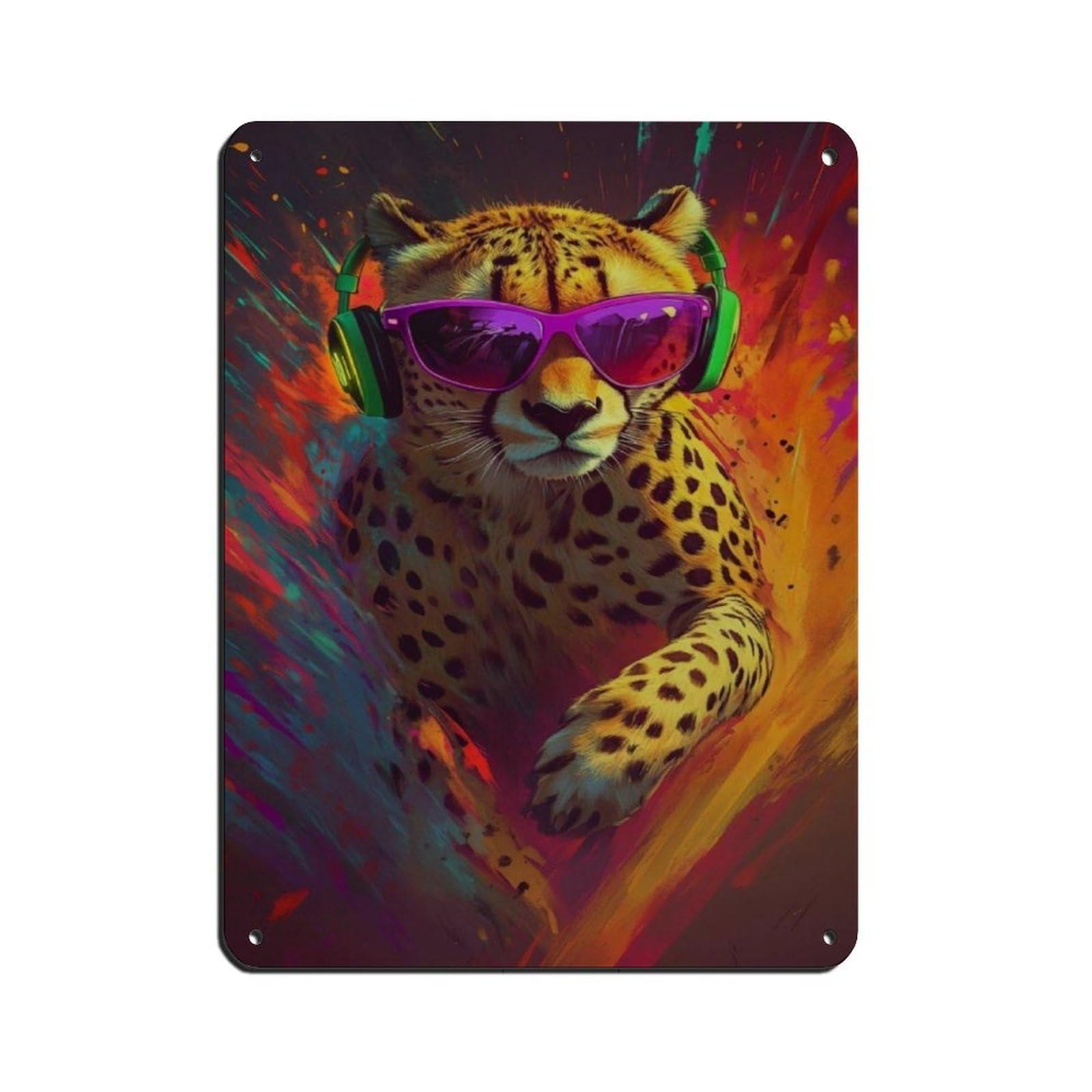 Lxwnze 30L X 40W Cm Colorful Cheetah Cool Cheetah With Sunglasses Tin Sign Vintage Metal Pub Club Cafe Bar Home Wall Art Decoration Poster Retro 12X16inch(30X40cm)