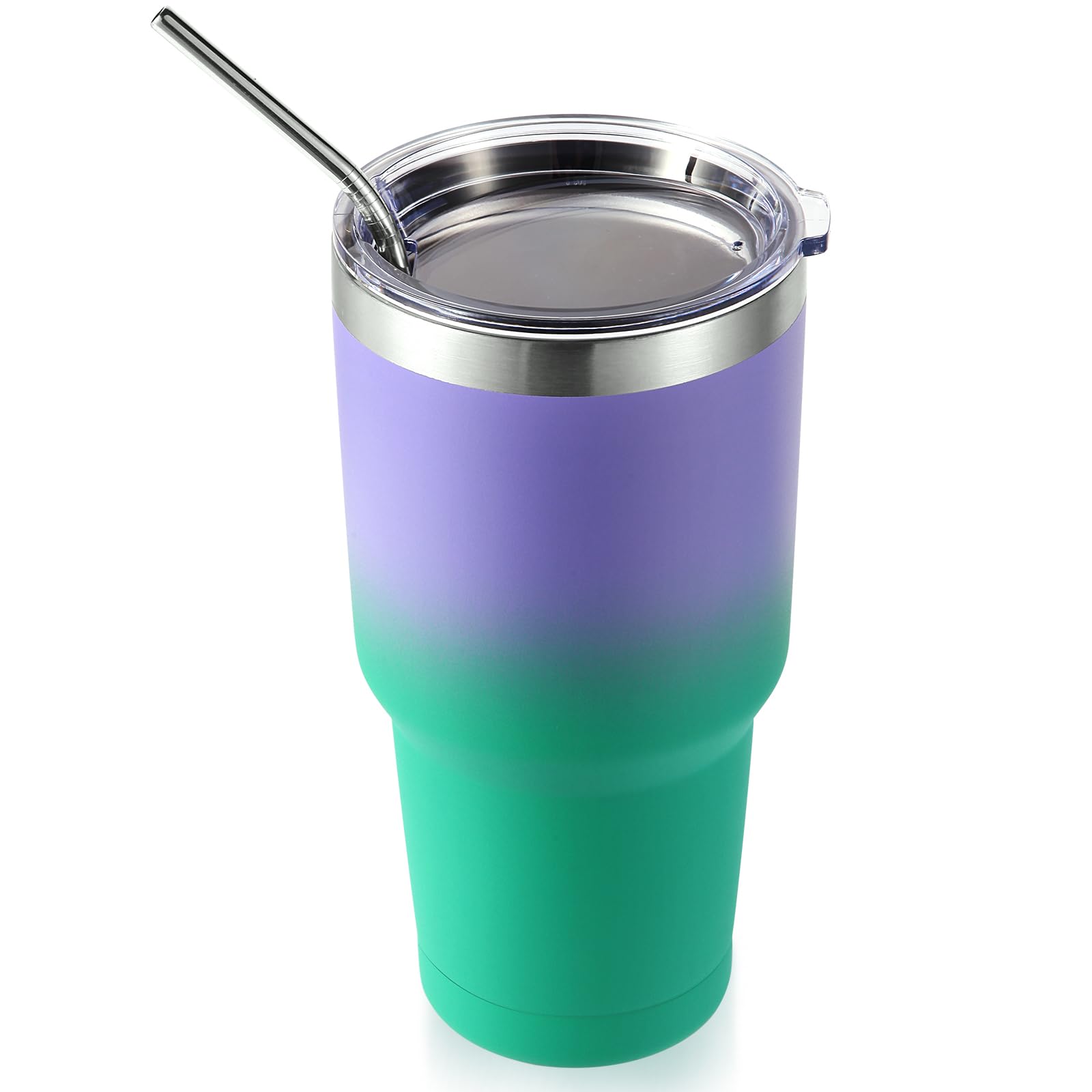 Volhoply 900ml 30oz Insulated Tumbler with Lid and Straw, Double Wall Inner & Outer 304 Stainless Steel Coffee Cup, Travel Mug Reusable Thermal Cup for Cold & Hot Drinks (Purple Green,1 Pack) — image 1