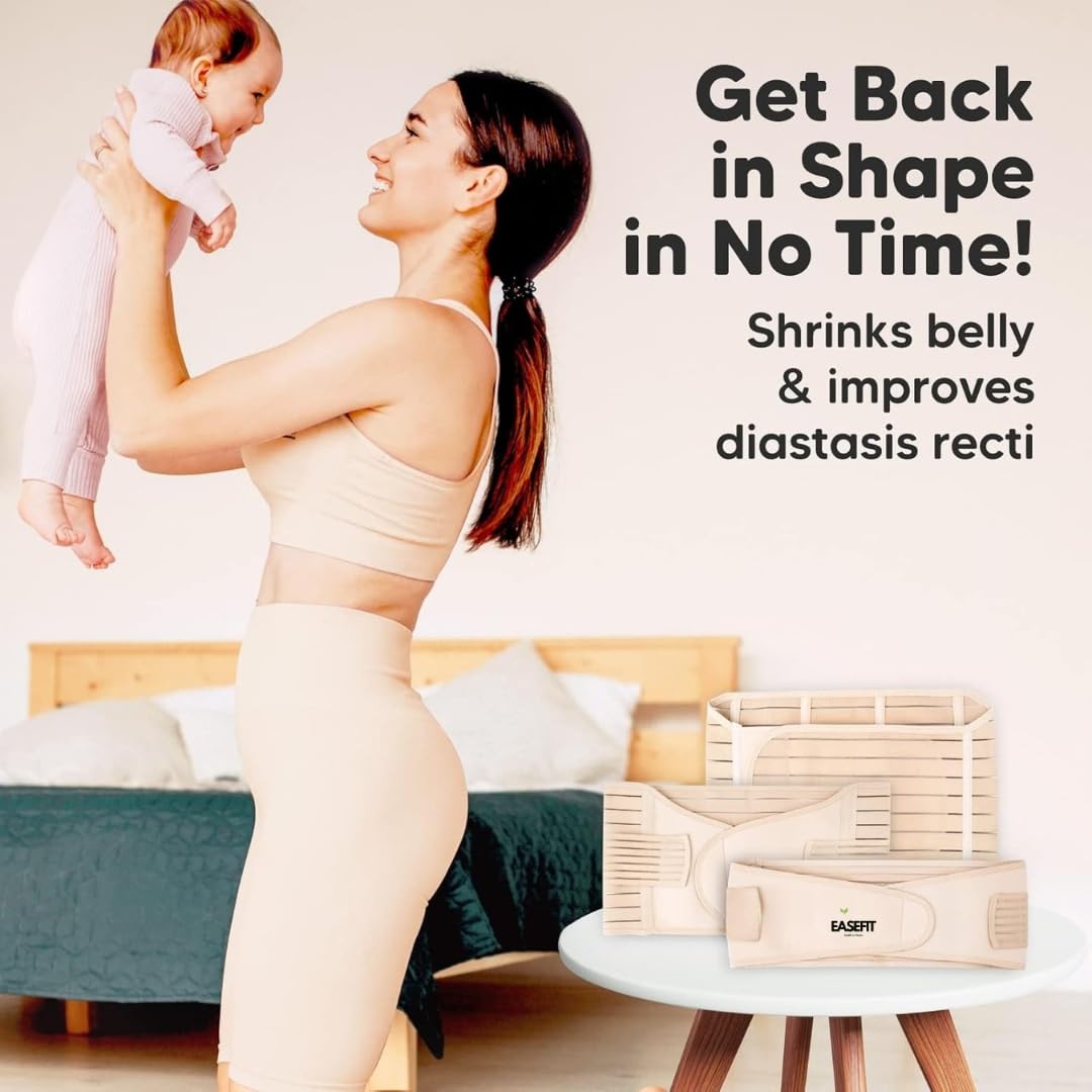 EASEFIT 3 in 1 Postpartum Belly Belt Abdominal Waist and Pelvis Support Slimming Shapewear for Tummy Control and Recovery Adjustable Fit 30 to 46 Inch Polyester and Spandex (Beige) 4