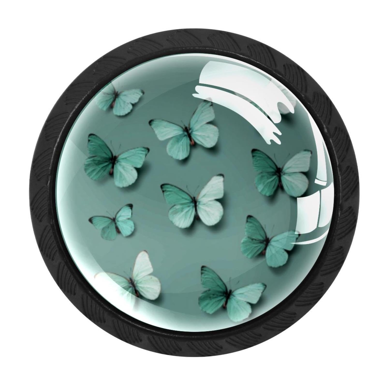 CHENZZZZ 4 Pack Black Mint Green Butterflies (2) Cabinet Pulls with Screws, Kitchen Cabinet Knobs Hardware
