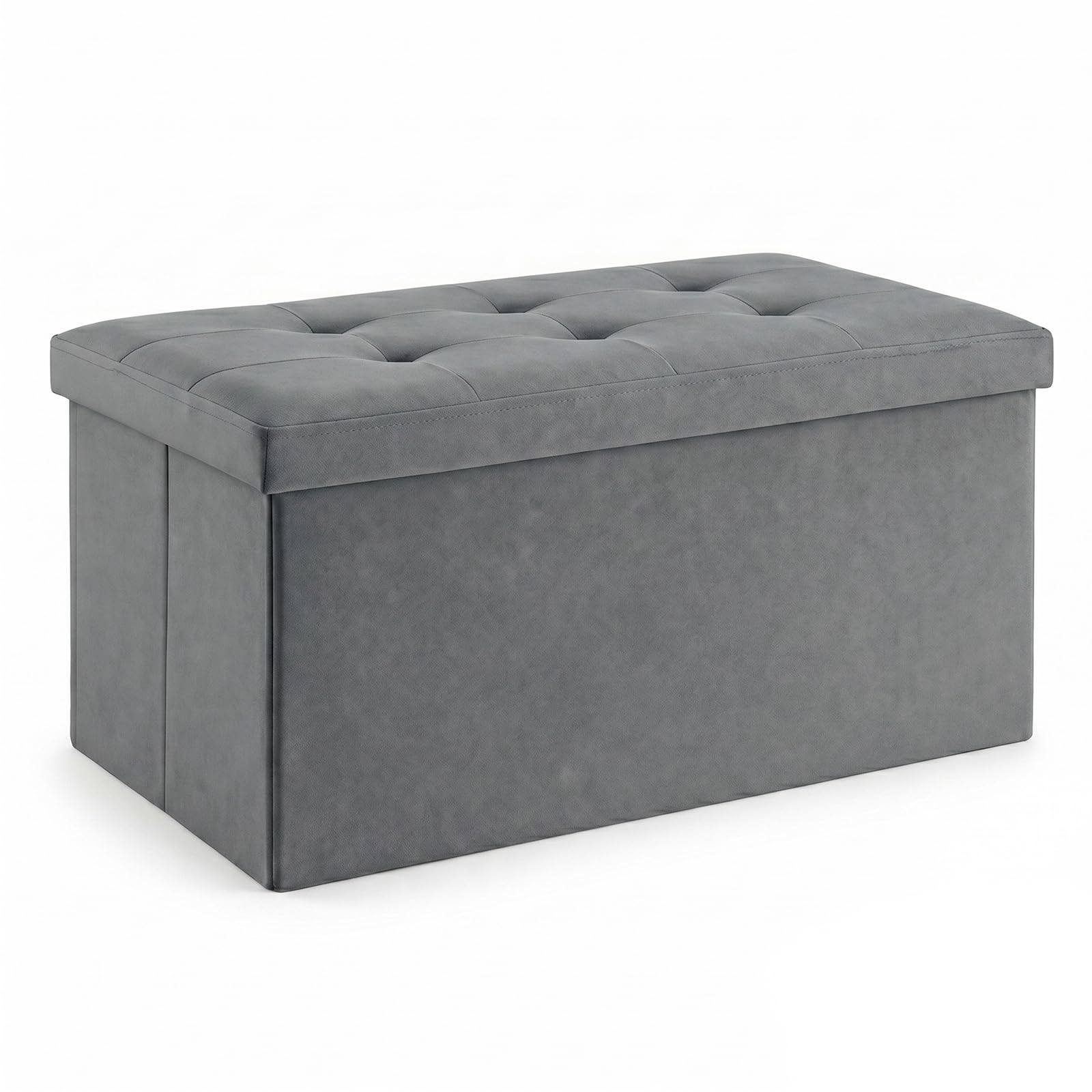 CROWNSHOP Ottoman Storage Bench Footrest Stool Seat, Fleece-lined version, Toy Chest Storage Box Folding with Lid Long Shoes Bench Footstool Suitable for Living Room 38 x 76 x 38 cm (Dark Grey)