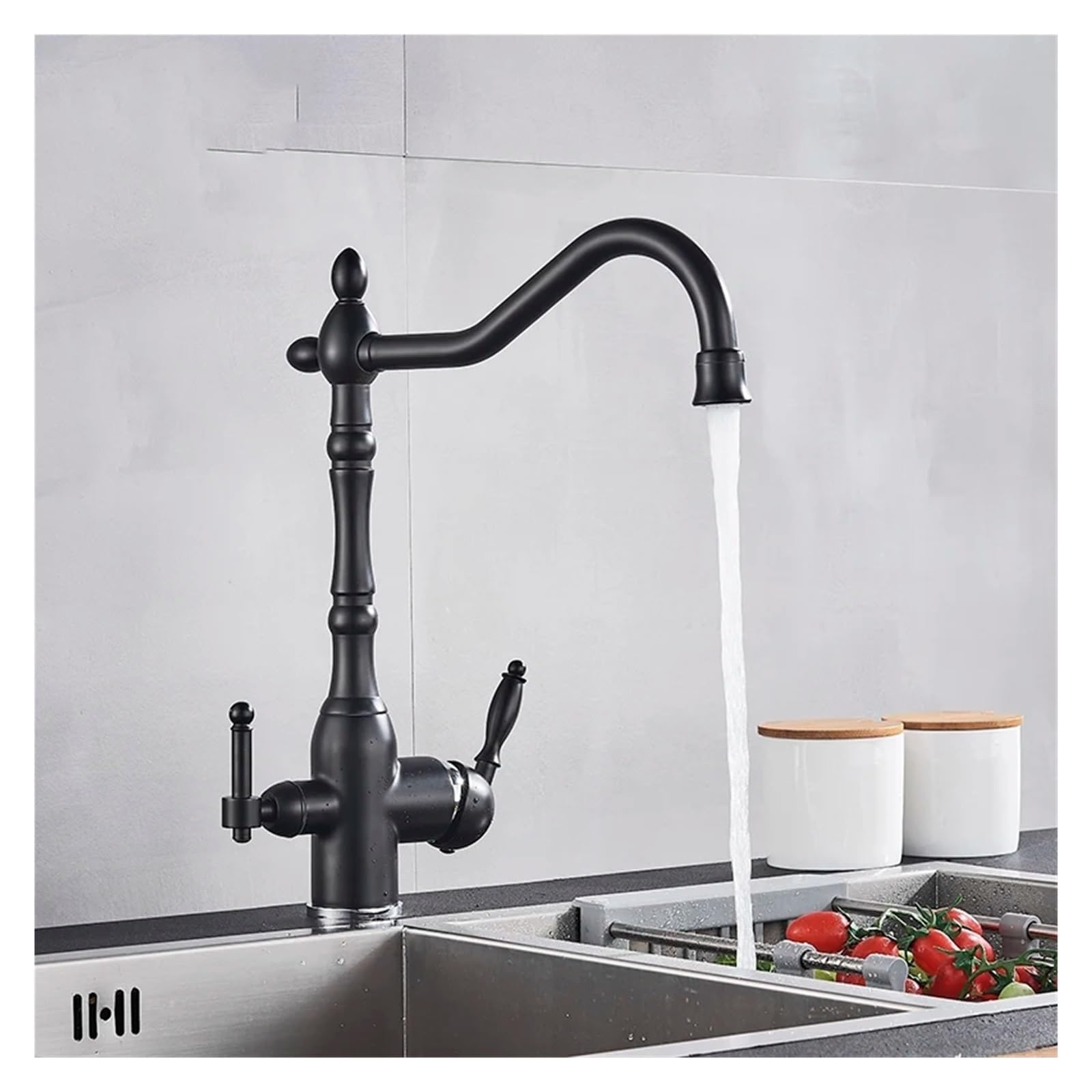 MXXQRHF Dual Handle Kitchen Faucet with Rotatable Spout, Water Filter Tap for Hot & Cold Mixing, Deck Mount Sink for Clean Drinking Water