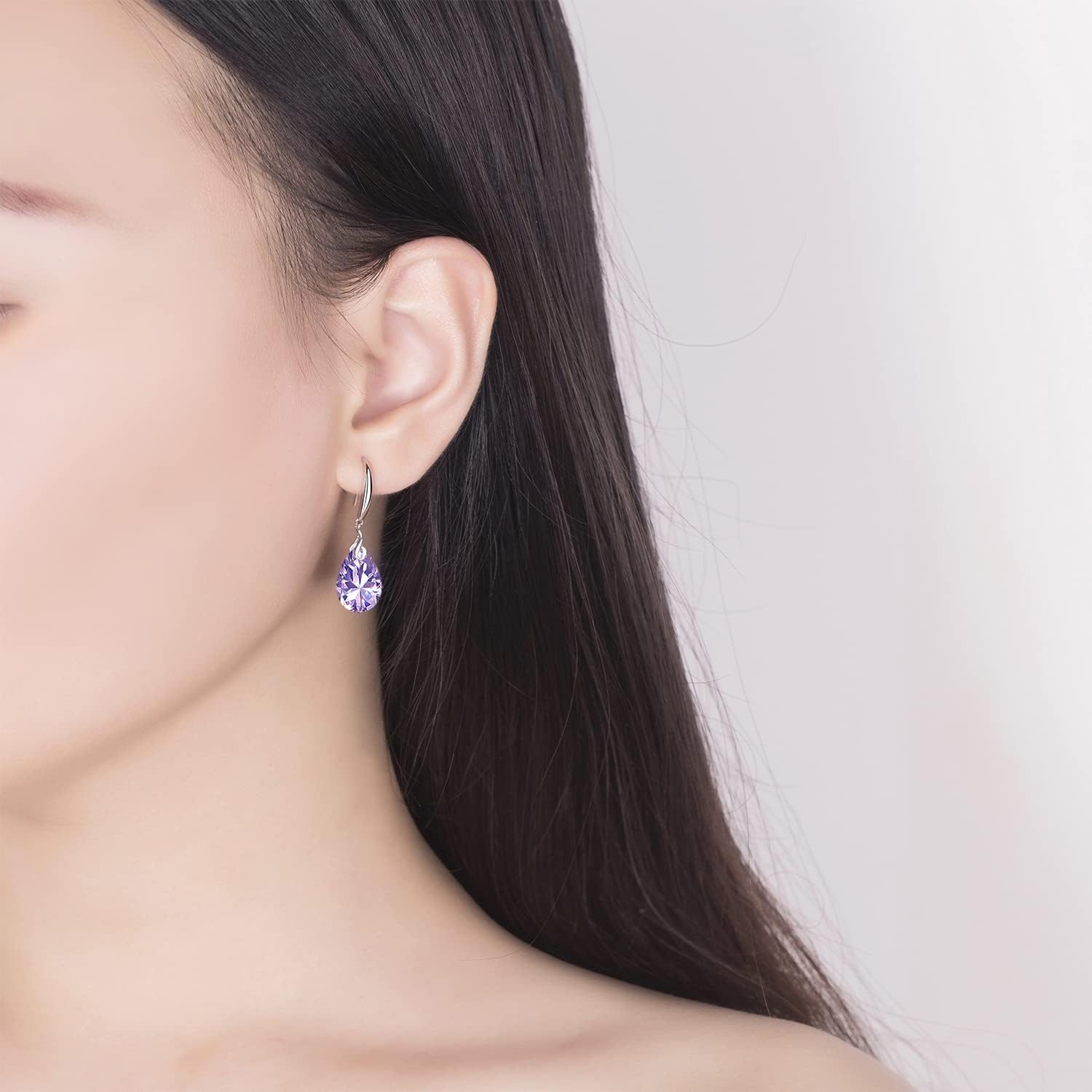 Silver Dangle Earring 14k White Gold Plated 925 Sterling Silver 12mm Pear Shape Naked Drill Crystal Drop Earrings For Women - Image 4