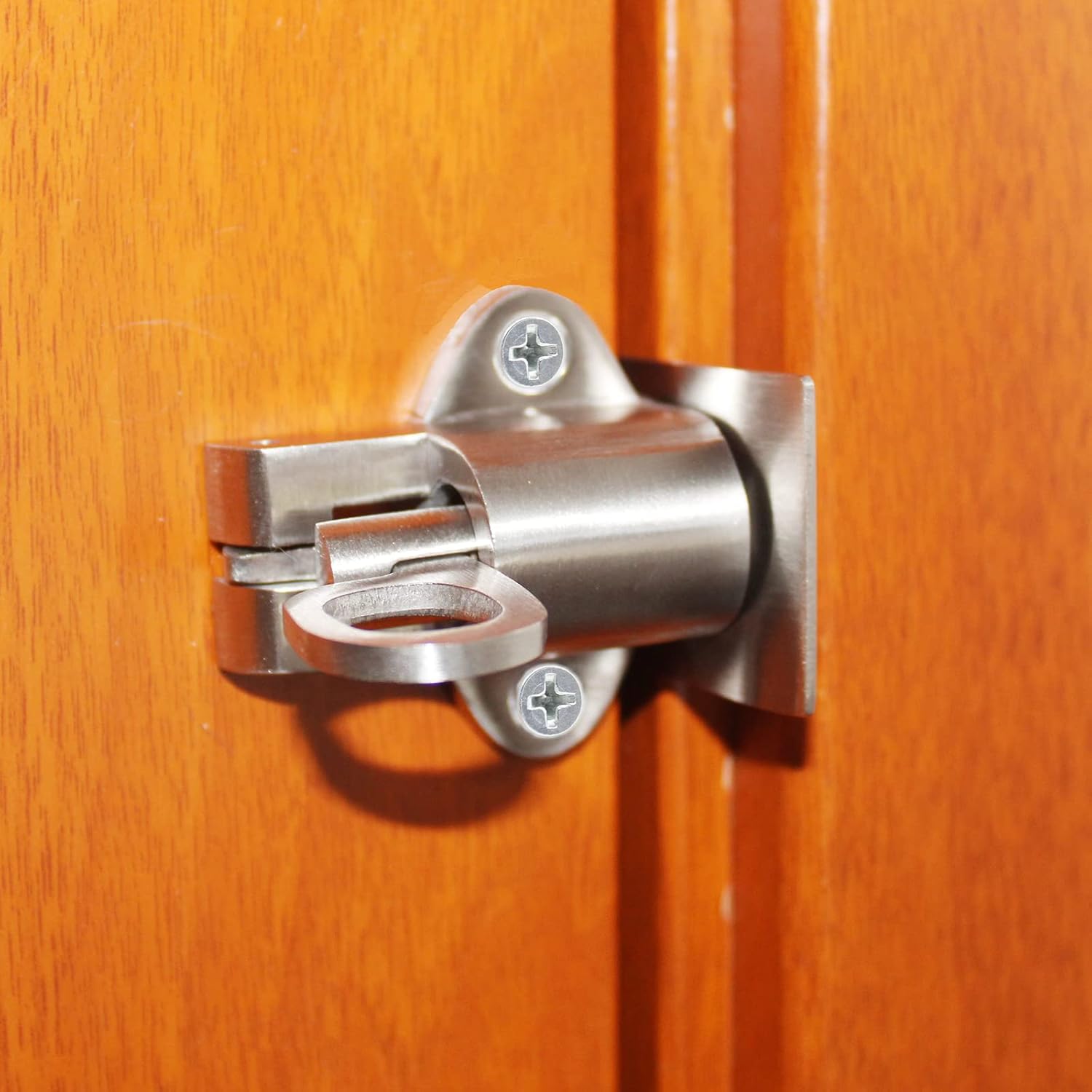 Stainless Steel Self-Closing Door Latch, Gate Latch, Spring Door Lock, Latch Lock Automatic Mounting Bolt Pull Ring Spring Bounce Door Bolt for Home Window Gate Security with Mounting Screws
