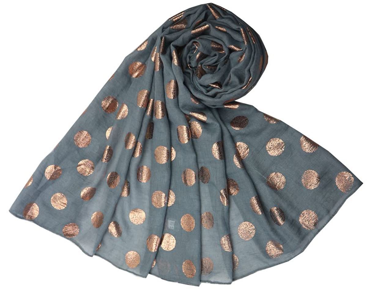 Glamlondon Women's Zu - Blue Spotty Scarf Glitter Polka Dot Metal Foil Print Fashion Classy Party Wrap (Zu - Blue)