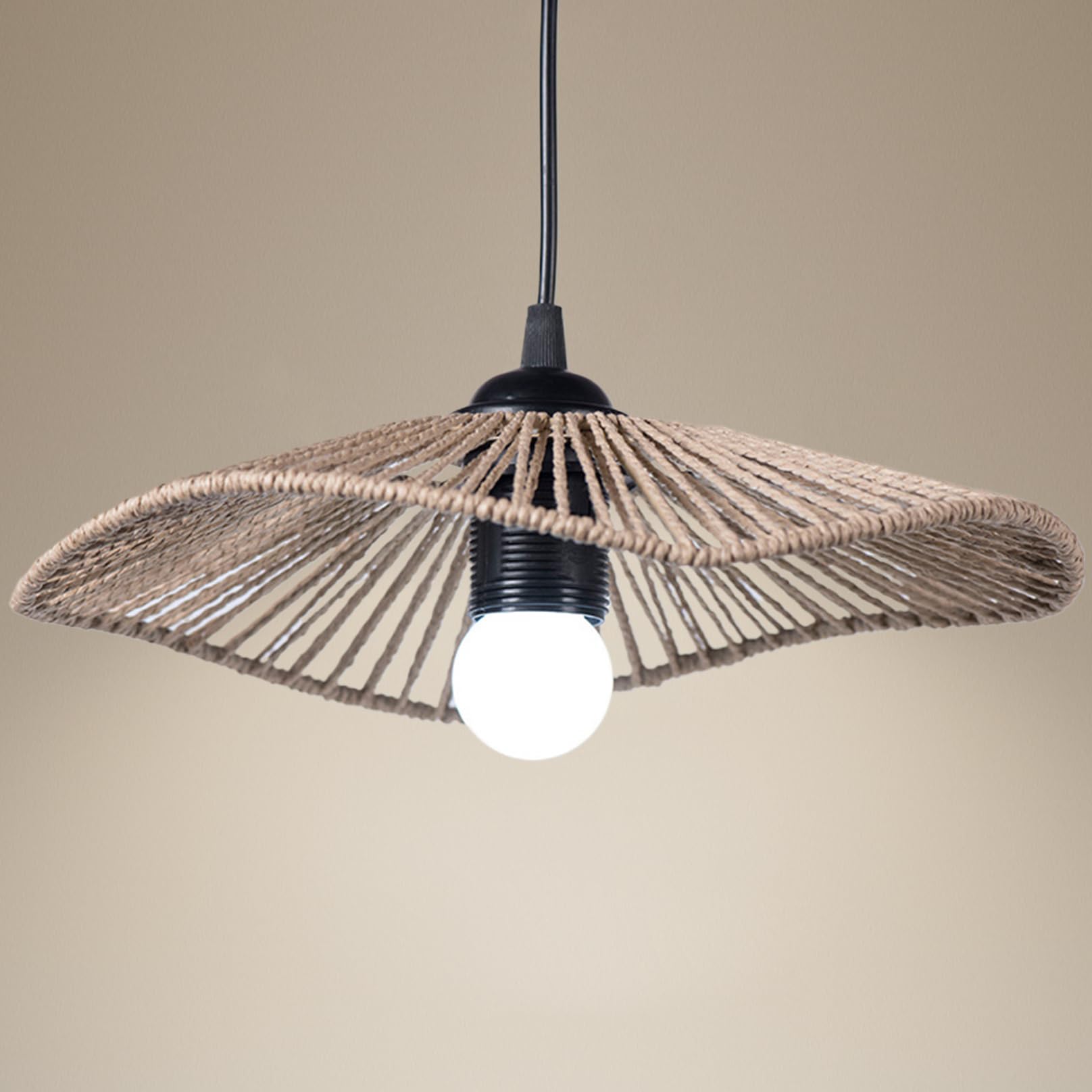Hoveeluty Yellow Paper Rope Woven Lamp Shade 11.8 Inch Simulation Rattan Lamp Shade Retro Boho Style Pendant Light Shade Rustic Ceiling Light Shade For Living Room Bedroom Office Hotel