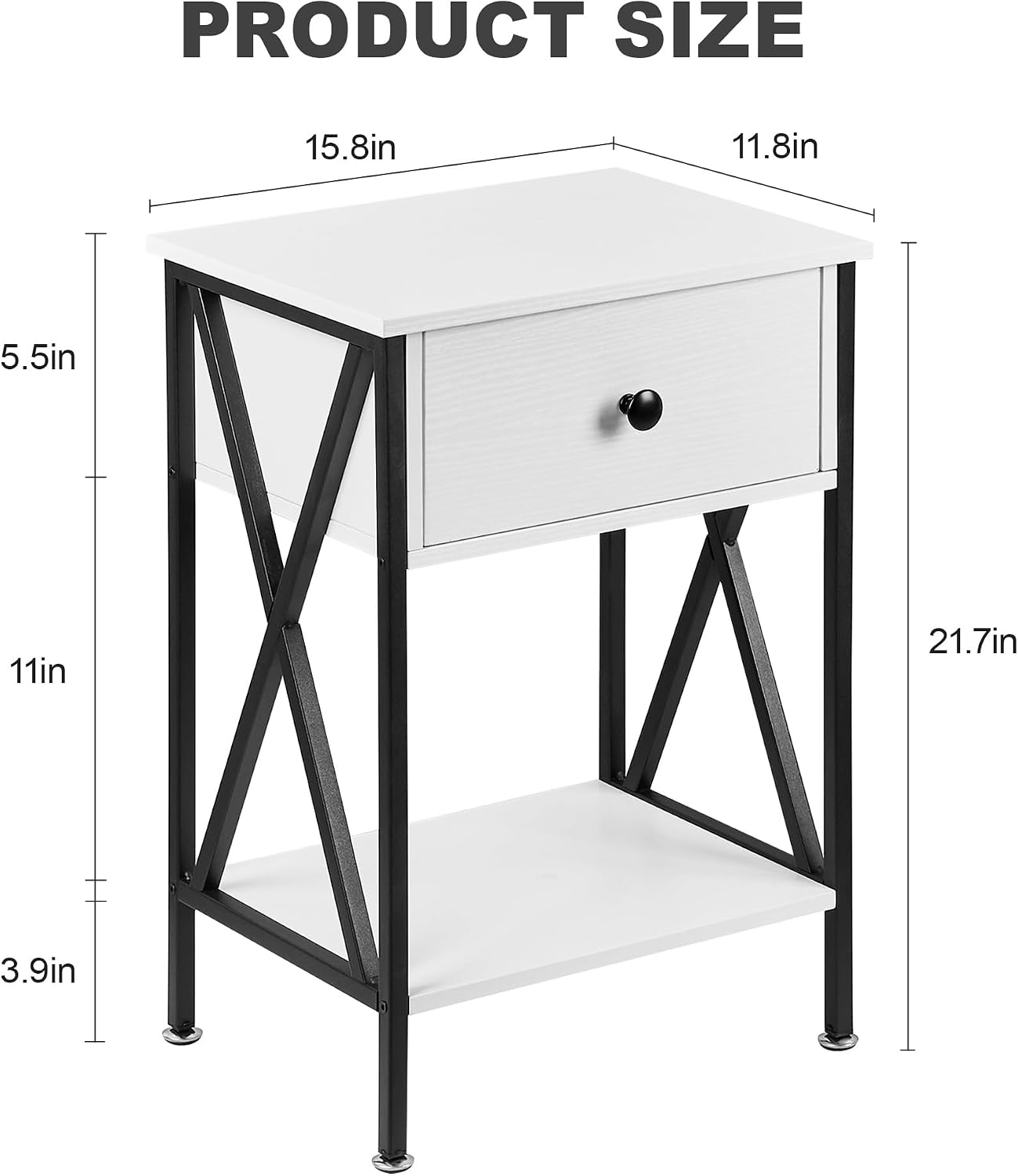 VECELO Nightstands Set of 2, Modern Bedside End Tables, Night Stands with Drawer and Storage Shelf for Living Room Bedroom, Industrial Metal Frame image 2