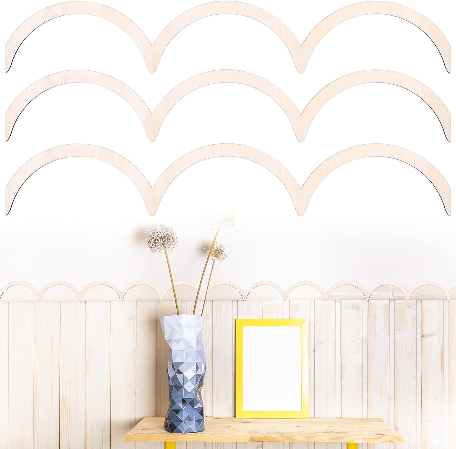 36 Pcs Unfinished Scalloped Decorative Wood Trim Scalloped 15.75 x 2.9 Inch Scalloped Trim Wood Mouldings and Trims DIY Decorative Molding Trim Wood Trim for Cabinet Window Shelf Door Home Wall