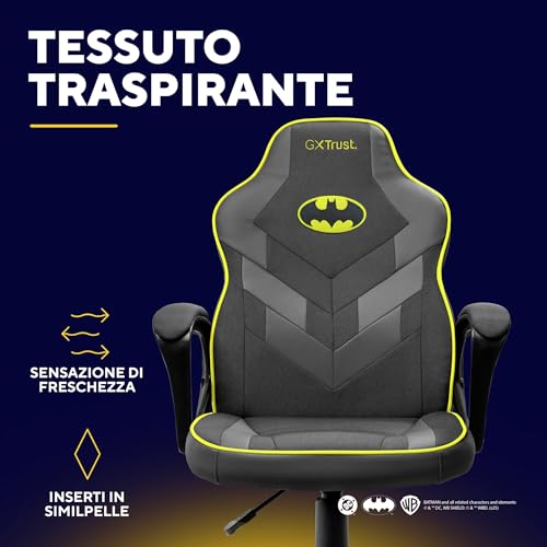 GX 703BM Revvo Sedia Gaming con Licenza Batman per Bambini 4-12 Anni, Sedia da Gaming in Tessuto Regolabile in Altezza, Bracciolo Imbottito, Console di Gioco Supereroe Videogiochi, Nero - Sedia gaming - Immagine 4