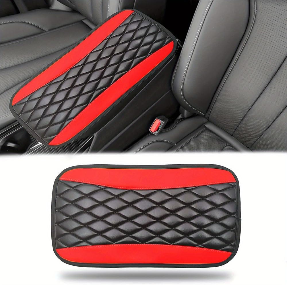 Car Centre Console Armrest Pad for Polestar 2 (P524 2020-2025 2026),Pu Leather Cushion Cover,Diamond Quilted Non-Slip Waterproof Interior Protector,Red