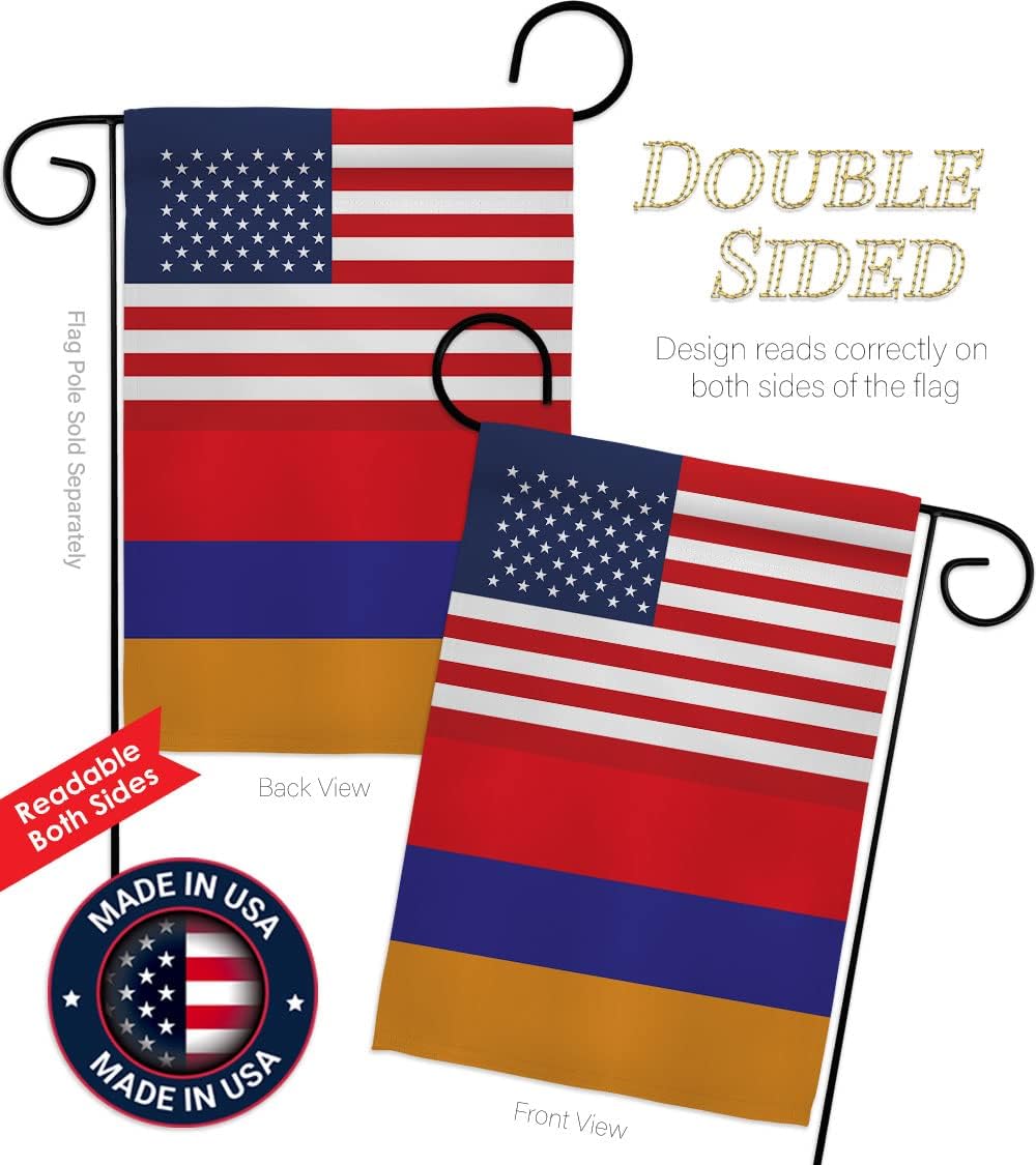 Armenian US Friendship Garden Flag - Set with Stand Regional USA American Alliance World Country Particular Area - House Decoration Banner Small Yard Gift Armenia Made in 13 X 18.5