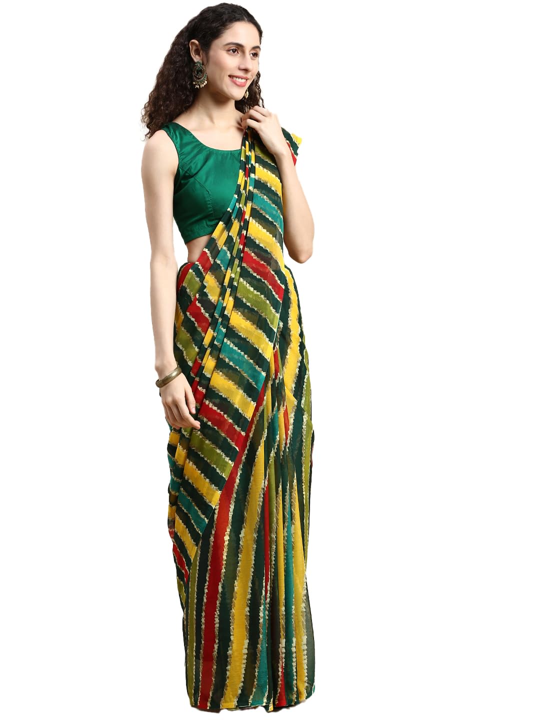 rani saahiba Women's Chiffon Lehriya Printed Saree Without Blouse-picture-25