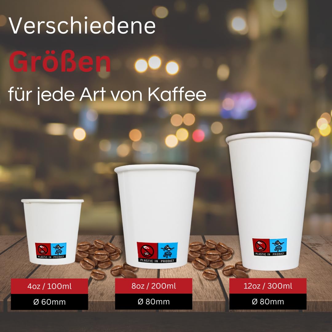 Enpack 1000 Kaffeebecher 300 ml (12 oz) - Einwegbecher für Kaffee, Tee & Kakao - Hitzebeständig, Recycelbar - To Go Becher aus Blanco-Papier - Umweltfreundlicher Getränkebecher