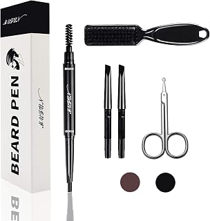 Beard Pencil Filler for Men - Water Resistant, Sweat Proof, Long Lasting & Natural Finish Barber Pencil, Mustache Repair Shape, Two Replacement Tips (Black)