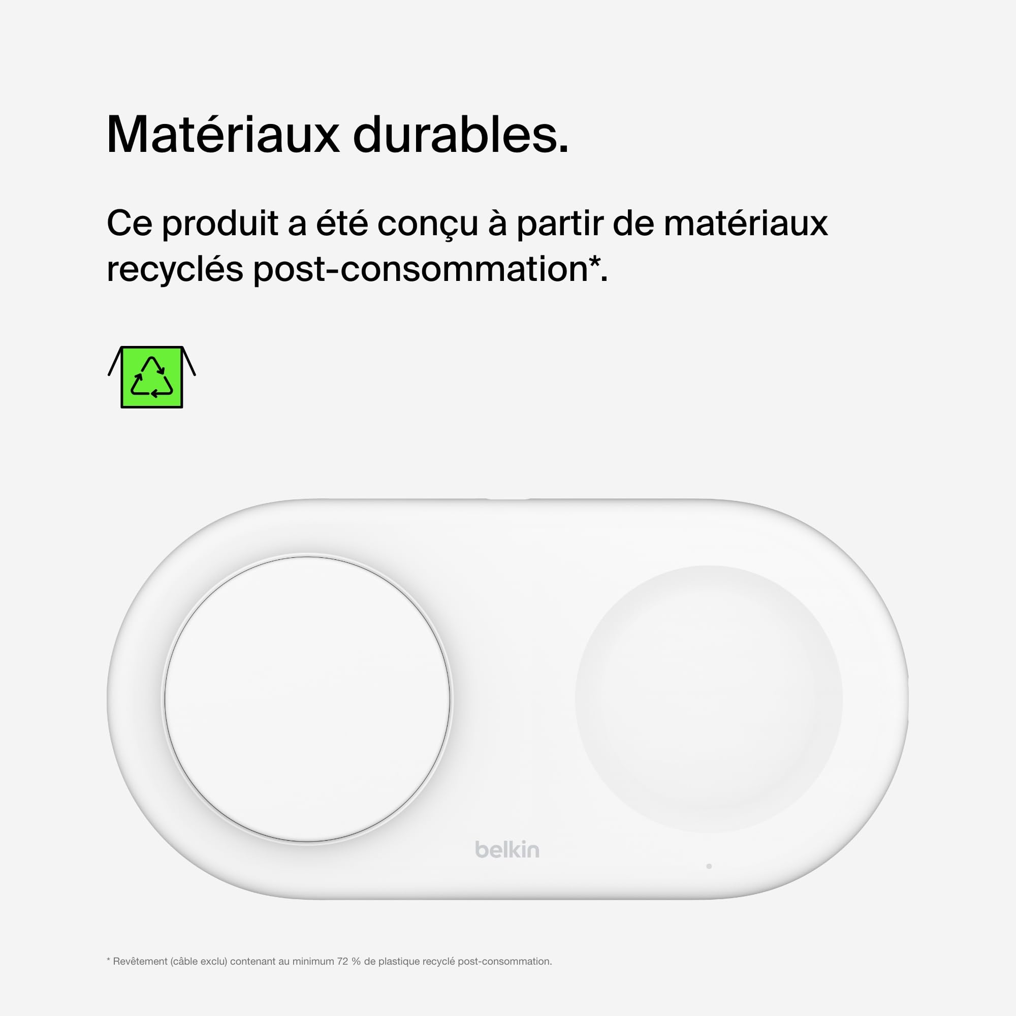 Belkin BoostCharge Pro Station de Recharge 2-en-1 avec Qi2, Recharge Rapide 15W, Chargeur sans Fil pour l'iPhone 17, iPhone Air, Pixelsnap, Les AirPods, et Tout Appareil MagSafe - Blanc