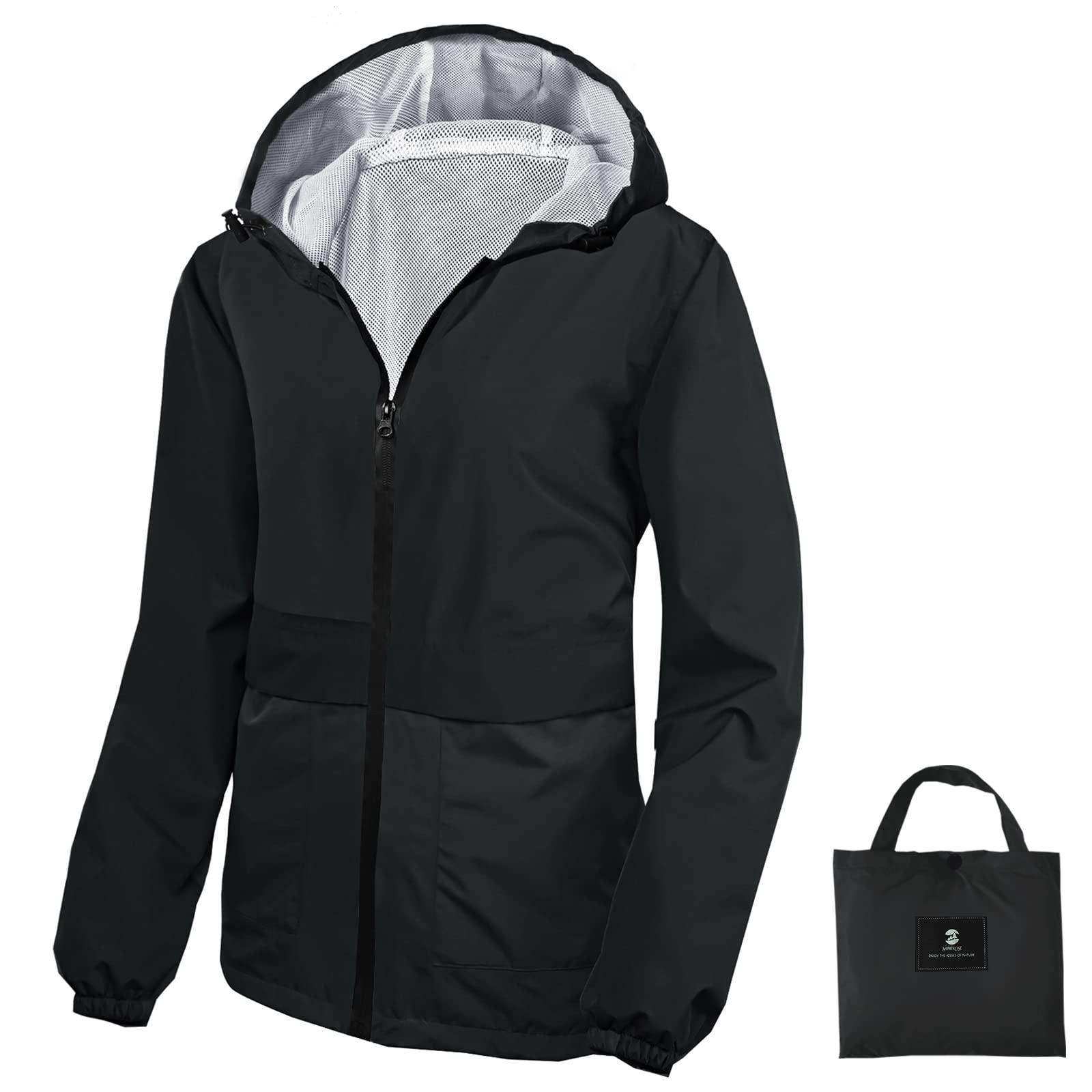 SaphiRoseLightweight Rain Jacket Women Waterproof Breathable Raincoat Packable Hooded WindbreakerOEKO-TEX STANDARD 100