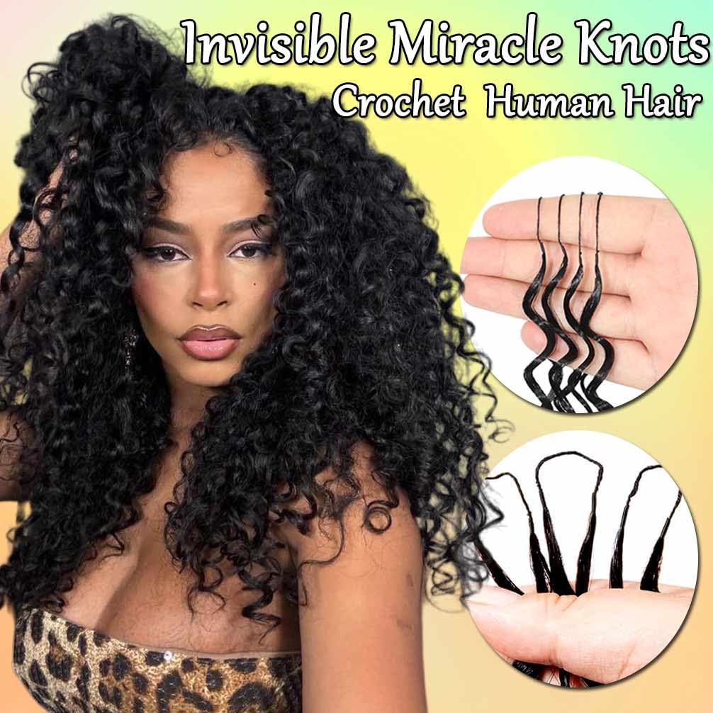 22 Inch Human Crochet Hair for Black Women Miracle Knots Crochet Human Hair Bundles Pre-Separated Lightweight Feather Burmese Curly Crochet Human Hair Extensions 60g