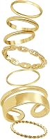 FAXHION 7PCS Gold Stacking Knuckle Rings Set for Women - Boho Vintage Snake Chain Flower Moon Midi Rings, Mixed Sizes