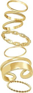 FAXHION 7PCS Gold Stacking Knuckle Rings Set for Women - Boho Vintage Snake Chain Flower Moon Midi Rings, Mixed Sizes