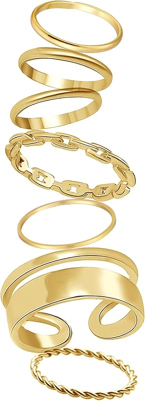 FAXHION Gold Knuckle Rings Set for Women Snake Chain Stacking Ring Vintage BOHO Midi Rings SIze Mixed