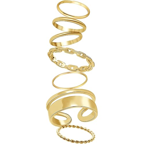 FAXHION Gold Knuckle Rings Set for Women Snake Chain Stacking Ring Vintage BOHO Midi Rings SIze Mixed