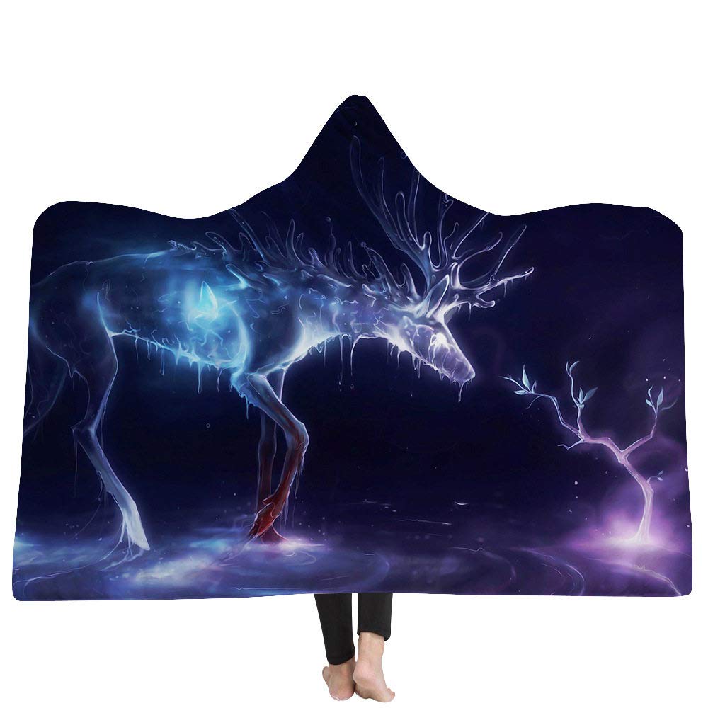Couverture peluche confortable à capuchon motif élan pour Noël