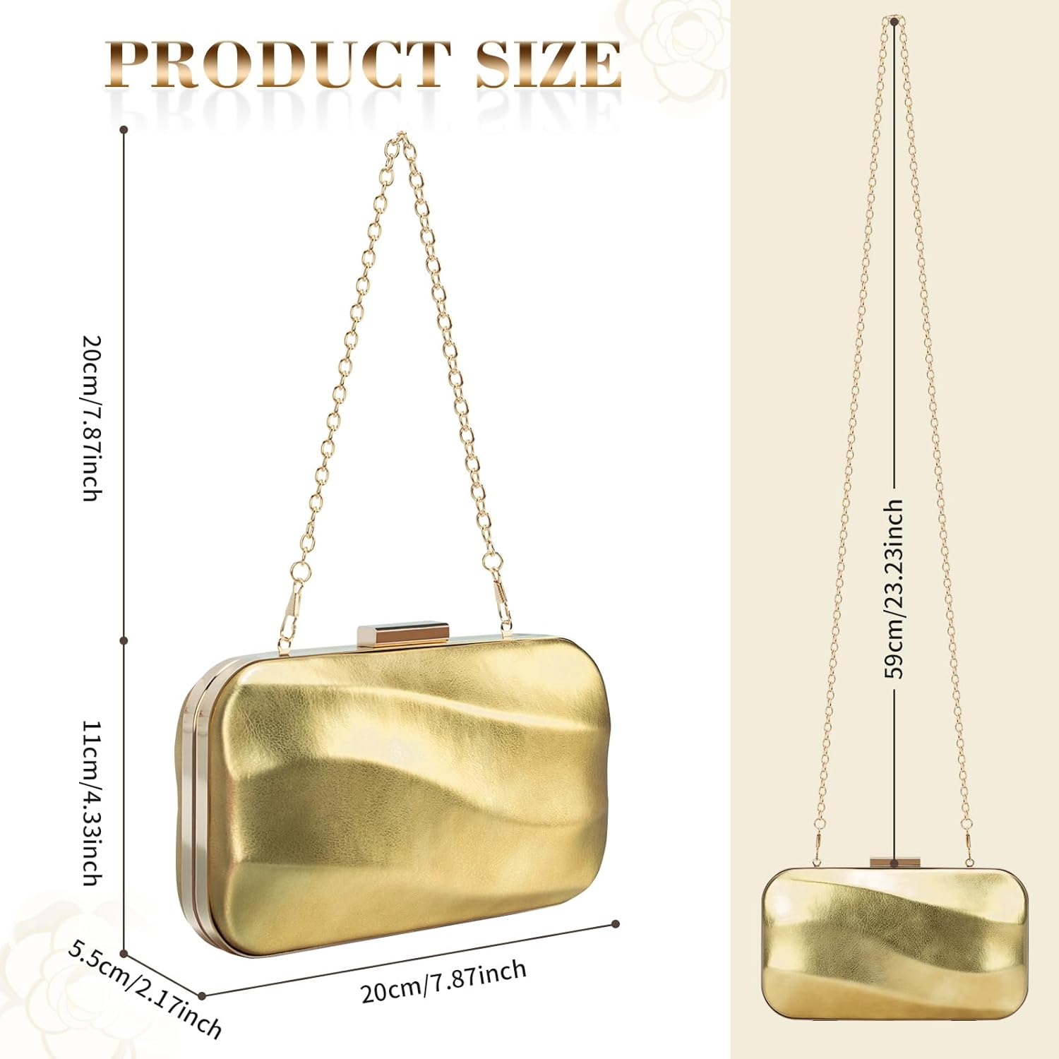 MICOM Gold Clutch Purse for Women,Gold Metallic Clutch,Golden Evening Bag,Glossy PU Leather Handbags for Wedding Party Prom