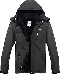 Jaqueta masculina impermeável respirável para esqui e neve, forrada com lã, casaco quente de inverno com capuz removível 6000 mm/3000 g