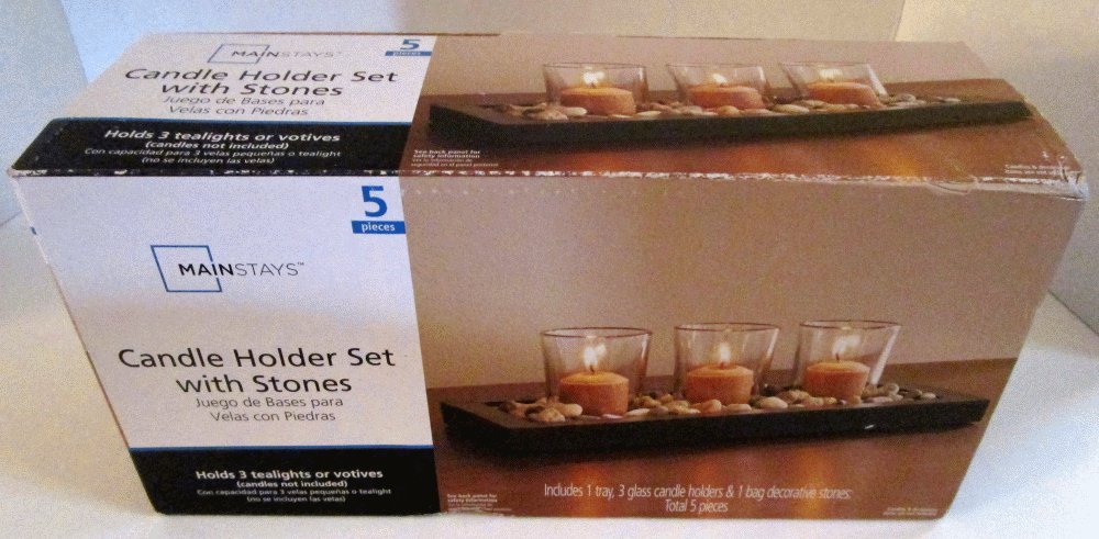 Mainstay Natural Look Candle Holder Set with Stones