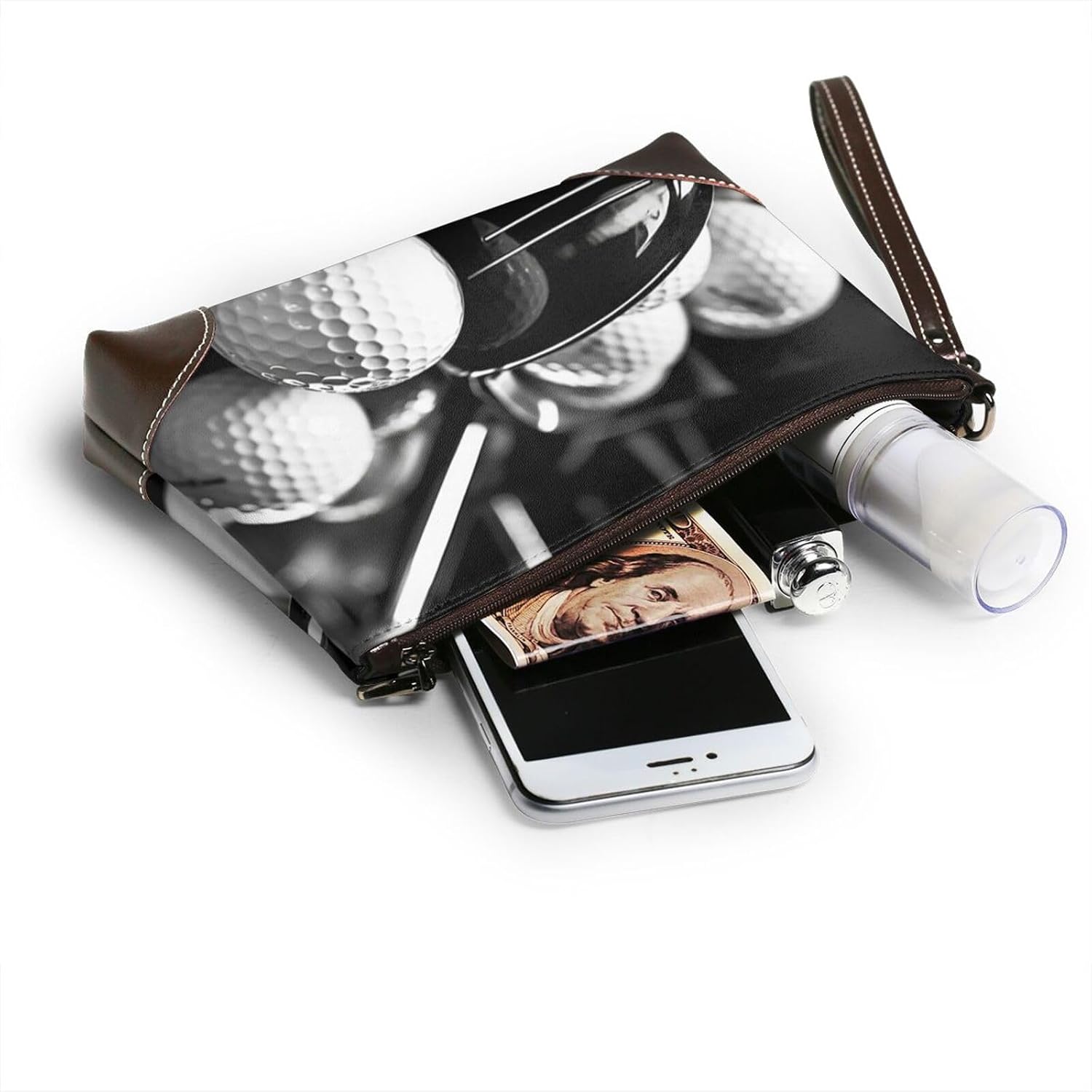 Leather Wristlet Wallet Clutch Purses For Women Ultra-Slim Ladies Handbags Credit Card Holder Black And White Golf Wallet Purses Cell Phone Pouch Bag For Party And Prom, Beach Bag