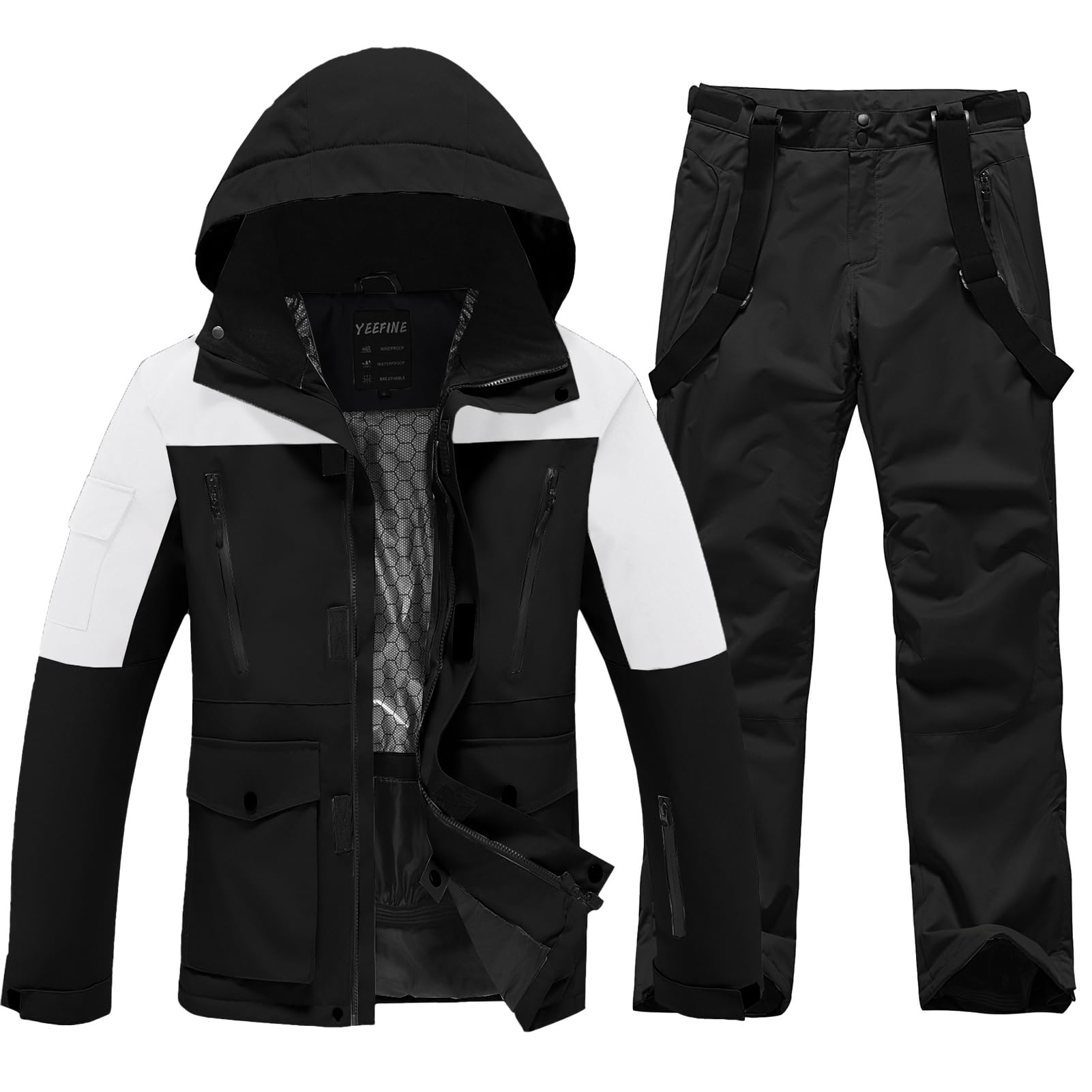 ALSOGO Chaqueta de Esquí Masculina y Pantalones Largos Ropa de Esquí Térmica en Invierno Impermeable y a Prueba de Viento Ropa de Esquí